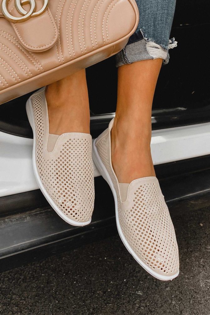 Phyllis Chinese Laundry Perforated Slip-On Sneaker (Beige) ?? NanaMacs