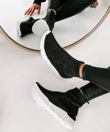 Real MVP Rhinestone Embellished Sock Knit Sneakers (Black) ?? NanaMacs