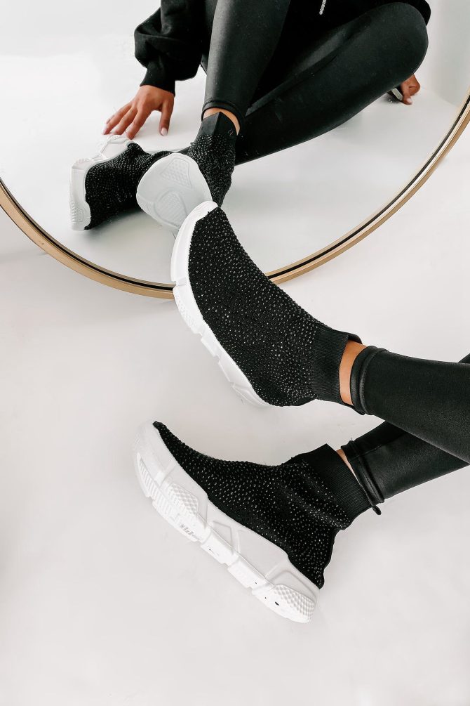 Real MVP Rhinestone Embellished Sock Knit Sneakers (Black) ?? NanaMacs