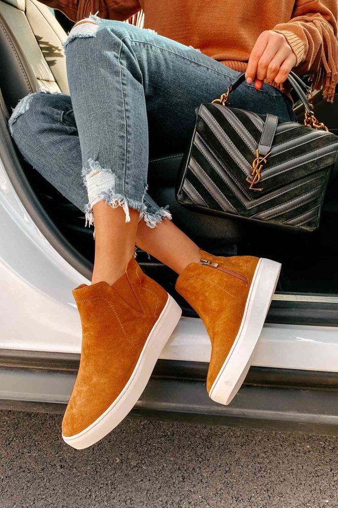 Suede Sweetie Faux Suede High Top Sneakers (Camel) ?? NanaMacs