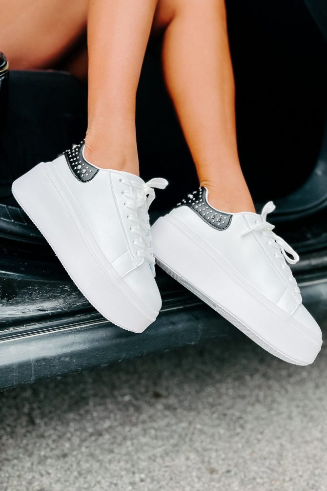 Kicking It Up A Notch Studded Platform Sneakers (White/Black) ?? NanaMacs - Image 3