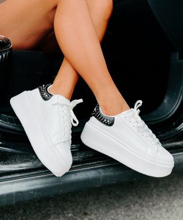 Kicking It Up A Notch Studded Platform Sneakers (White/Black) ?? NanaMacs