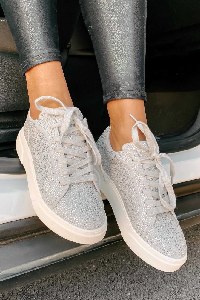 Moment In The Spotlight Madden Girl Lace-Up Rhinestone Sneakers (Grey) ?? NanaMacs - Image 2