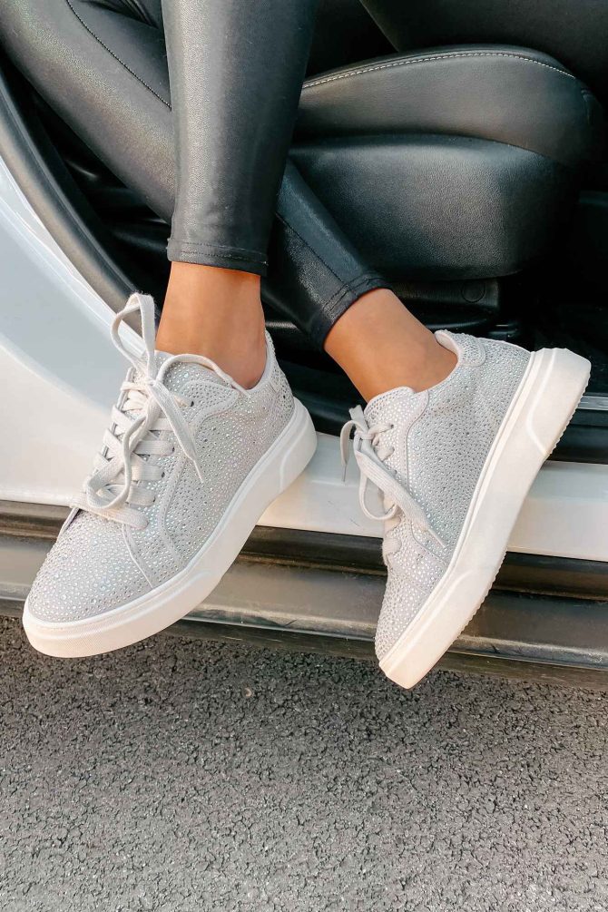 Moment In The Spotlight Madden Girl Lace-Up Rhinestone Sneakers (Grey) ?? NanaMacs