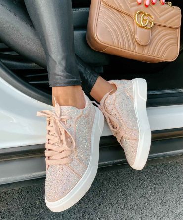 Moment In The Spotlight Madden Girl Lace-Up Rhinestone Sneakers (Blush ?? NanaMacs