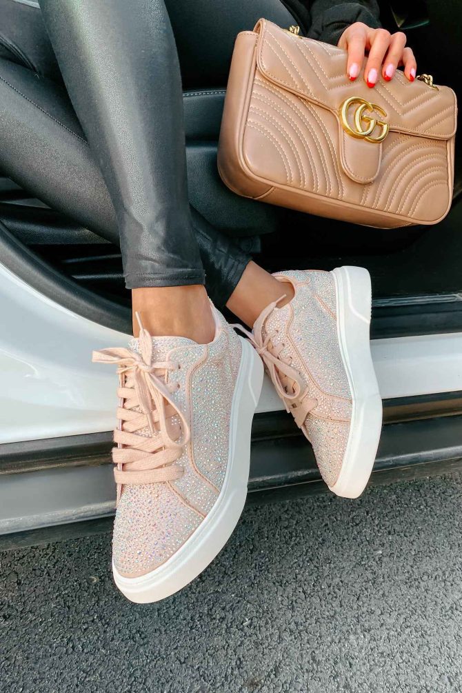 Moment In The Spotlight Madden Girl Lace-Up Rhinestone Sneakers (Blush ?? NanaMacs
