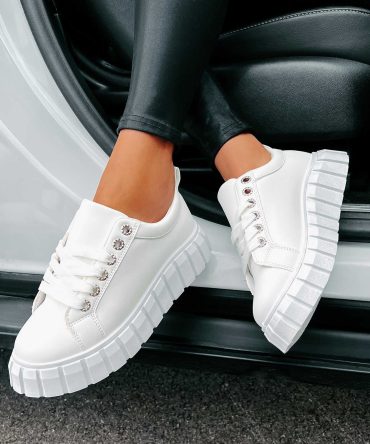 She's On Trend Chunky Lace-Up Sneakers (White) ?? NanaMacs