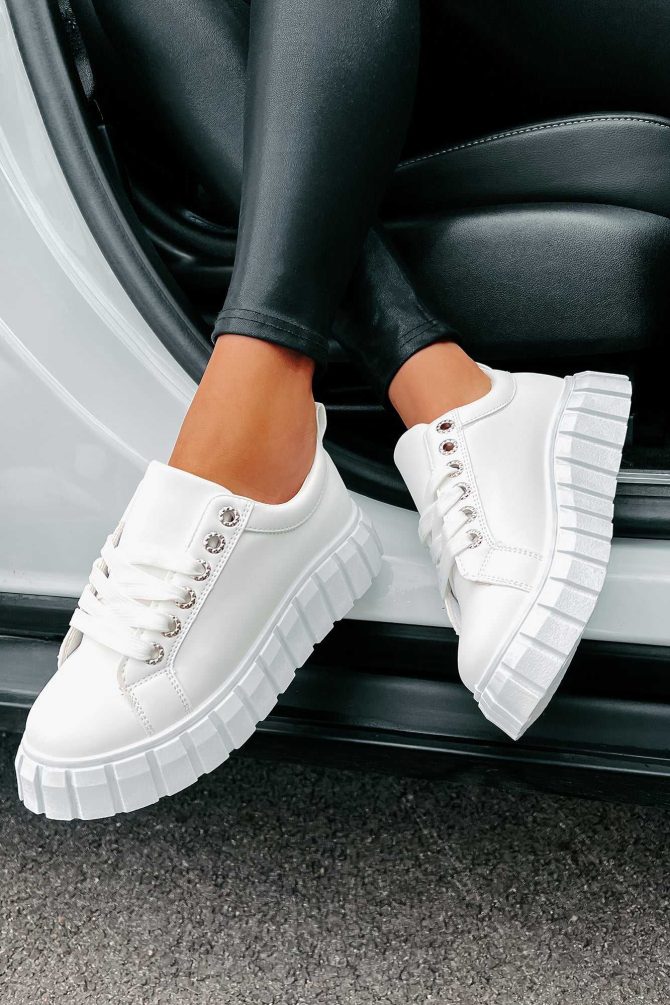 She's On Trend Chunky Lace-Up Sneakers (White) ?? NanaMacs