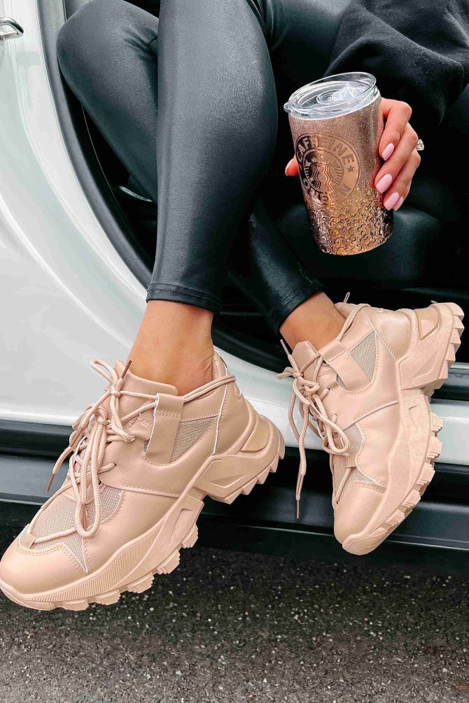 Kelia Chunky Double-Lace Sneakers (Nude) ?? NanaMacs