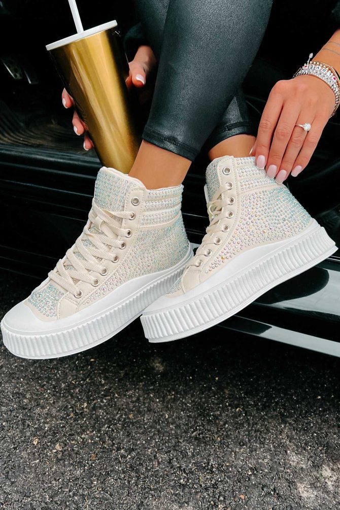 The World's My Playground Rhinestone High Top Sneakers (Beige) ?? NanaMacs - Image 4