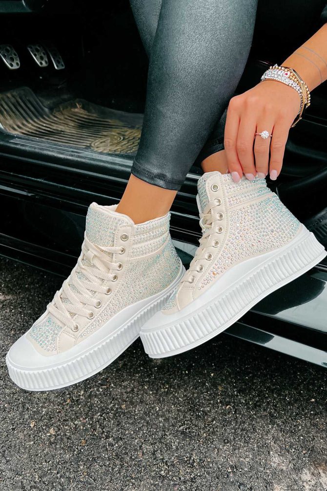 The World's My Playground Rhinestone High Top Sneakers (Beige) ?? NanaMacs - Image 3