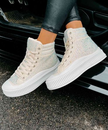 The World's My Playground Rhinestone High Top Sneakers (Beige) ?? NanaMacs