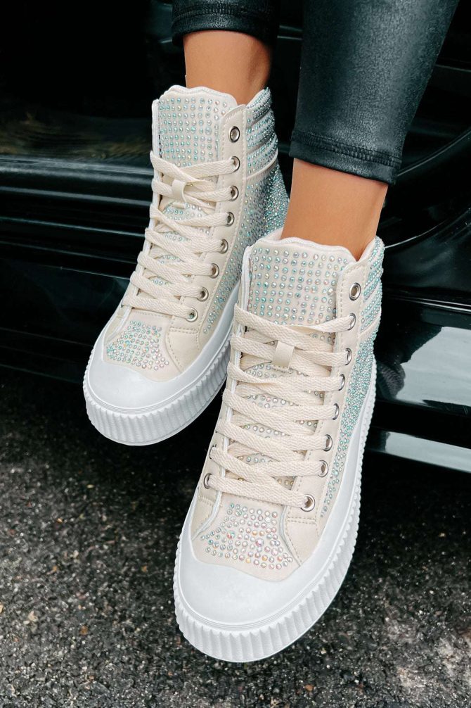 The World's My Playground Rhinestone High Top Sneakers (Beige) ?? NanaMacs - Image 2